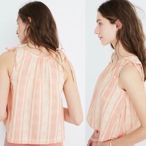 Madewell Petal Pink Plaid Tank With Shoulder Bows